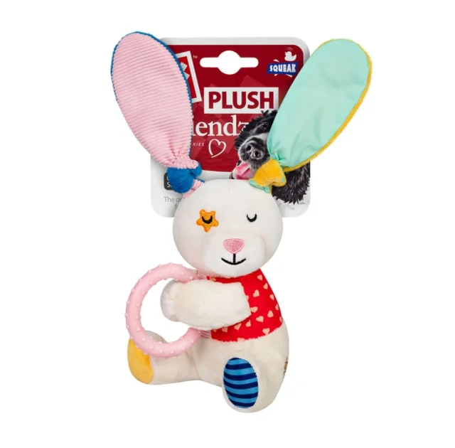Игрушка GiGwi Plush для собак, Зайка с кольцом и пищалкой, текстиль, термопластическая резина, 16 см