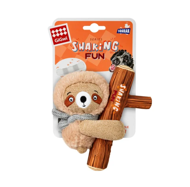 Игрушка GiGwi Shaking Fun, для собак, Ленивец с большой пищалкой, текстиль, плюш, 22 см
