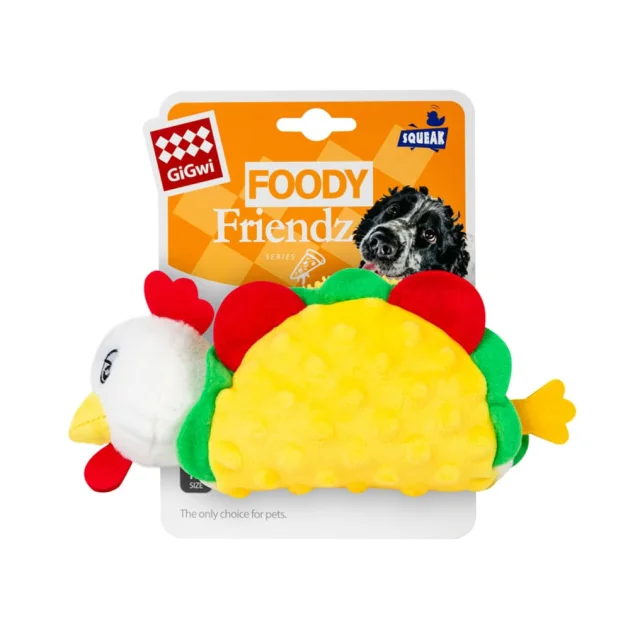 Игрушка GiGwi Foody Friends для собак, Куриный Тако с пищалкой, текстиль, плюш, 26 см