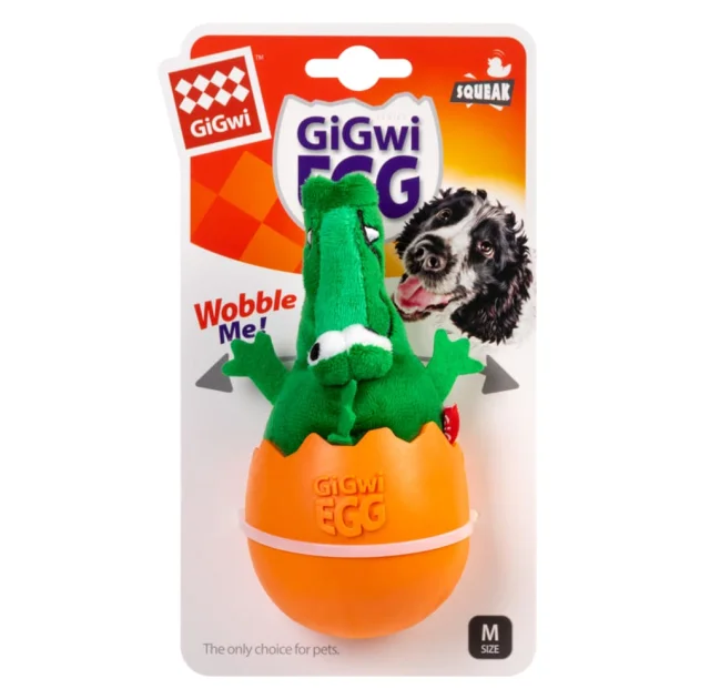 Игрушка GiGwi EGG Крокодил-неваляшка с пищалкой для собак, текстиль, резина, 14 см