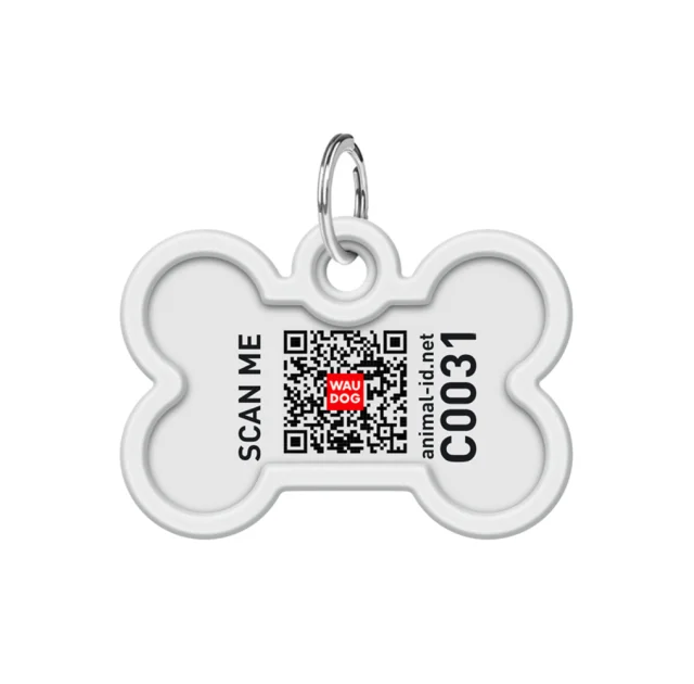 Адресник Waudog Smart ID c QR паспортом для собак и кошек, металл, рисунок "Тризуб масло" кость, 40мм/28 мм
