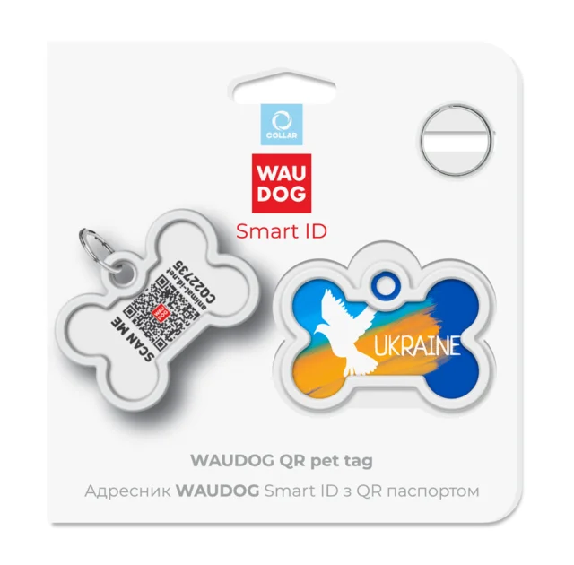 Анресник Waudog Smart ID с QR паспортом для собак и кошек, рисунок "Знамя",кость, 40 мм/28 мм