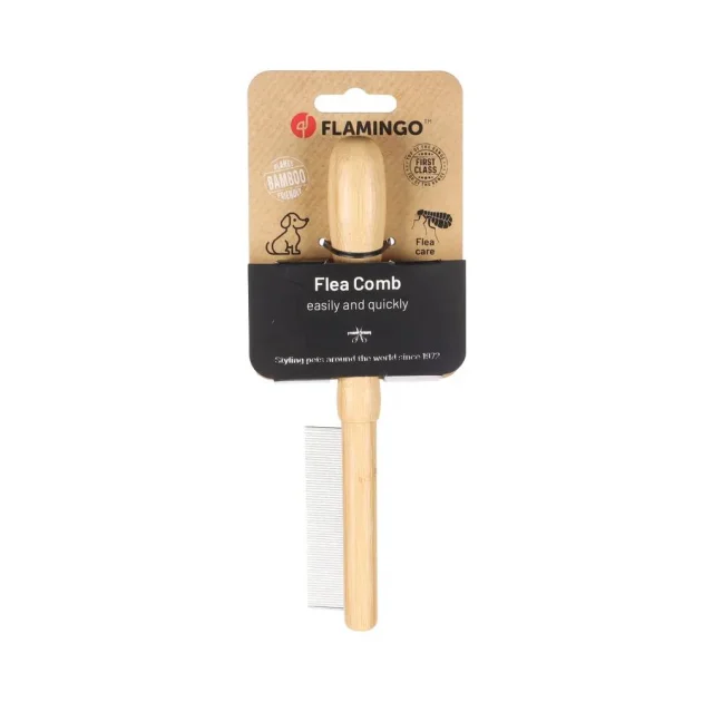 Расческа Flamingo Flea Comb Babu для вычесывания блох, бамбук, 69 зубцов, 21×3.5 см