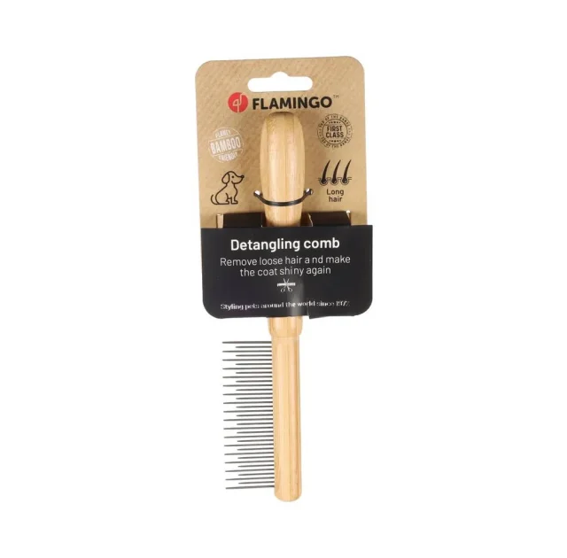 Расческа Flamingo Comb Short/Long Babu для собак, бамбук, с короткими/длинными зубцами (17/18 шт), 21×4.1 см