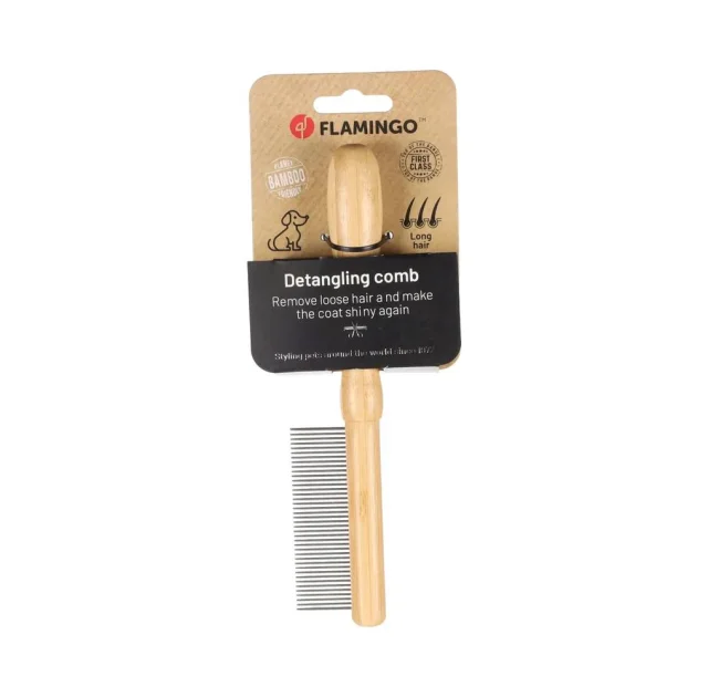 Гребінець Flamingo Comb Medium Babu для собак, бамбук, з середніми зубцями (24 шт), 21×3.9 см