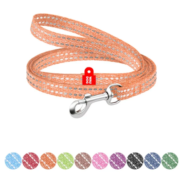 Поводок Waudog Re-cotton для кошек и мелких собак из восстановленного хлопка, светоотражающий, XS, Ш 10 мм, Д 200 см, оранжевый