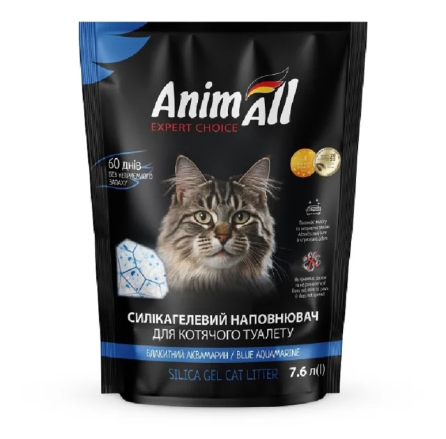 Силикагелевый наполнитель AnimAll Кристаллы аквамарина, для кошек, 7.6 л (3.2 кг)