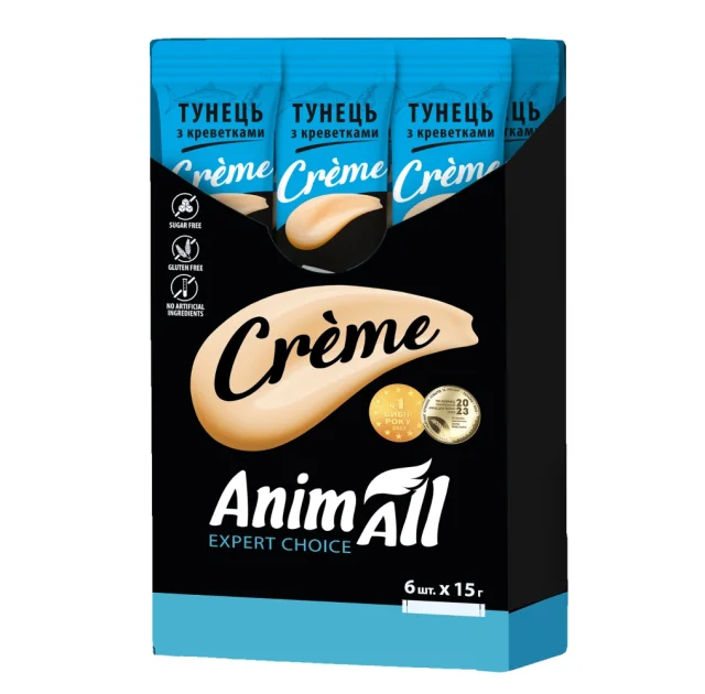 Лакомство AnimAll Сrème для кошек, со вкусом тунец с креветками, 6×15 г