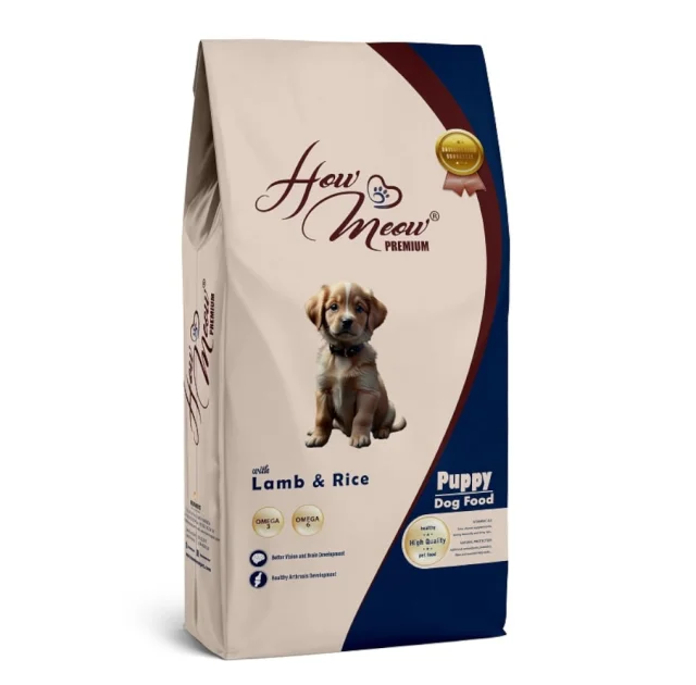 Полнорационный сухой корм HowMeow Puppy для щенков, с ягненком и рисом, 15 кг