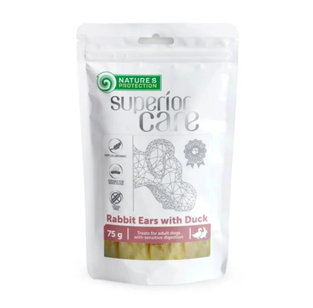 Ласощі Nature's Protection Superior Care Rabbit Ears With Duck для собак, кролячі вуха з качкою, 75 г