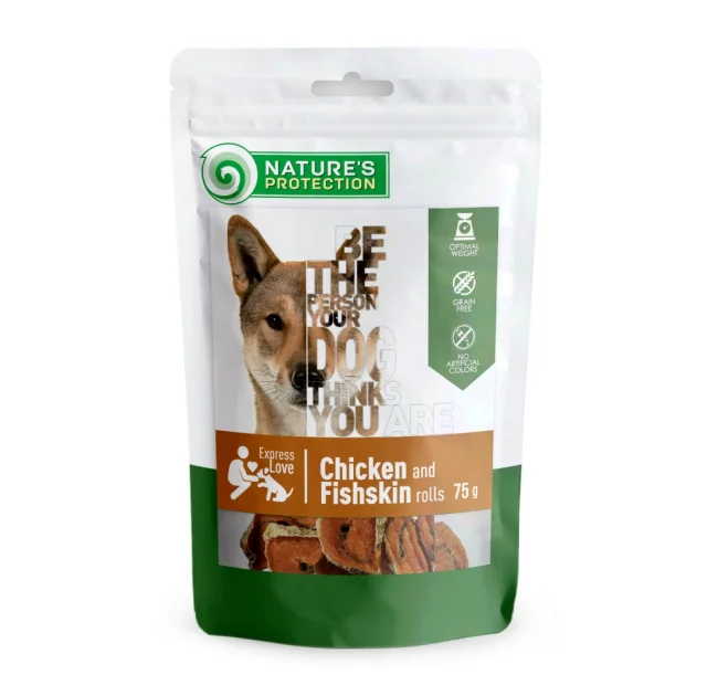 Ласощі Nature's Protection Chicken&Fishskin Roll для собак, рулетики з курки і риб'ячої шкіри, 75 г
