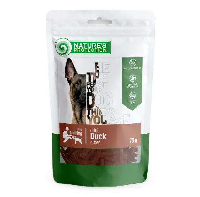 Ласощі Nature's Protection Mini Duck Dices для собак, маленькі шматочки качки, 75 г