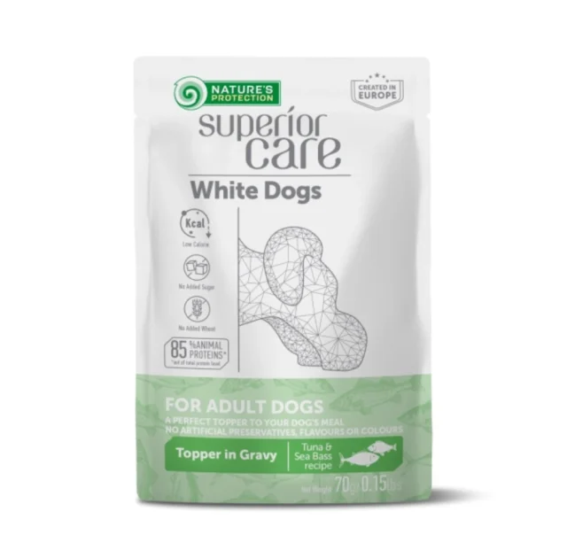 Вологий корм Nature`s Protection Superior Care White Dogs для дорослих собак всіх порід, тунець і морський окунь, соус, 70 г