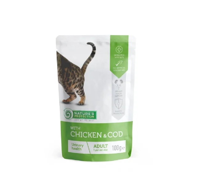 Влажный корм Nature's Protection Urinary Health Chicken&Cod для взрослых кошек, курица и щепа, 100 г