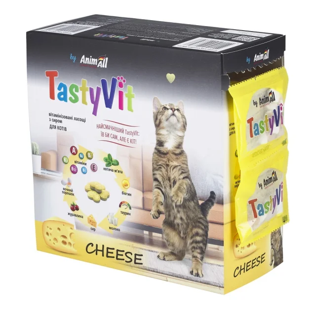 Витамизированное лакомство AnimAll TastyVit для кошек, с сыром, 600 штук (50 пакетов по 12 штук)