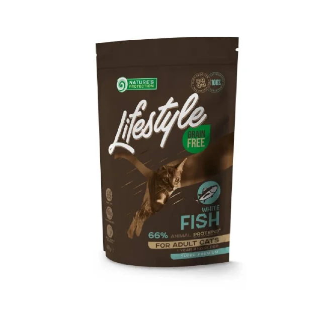 Сухой беззерновой корм Nature's Protection Lifestyle White Fish Adult для взрослых кошек с белой рыбой, 7 кг