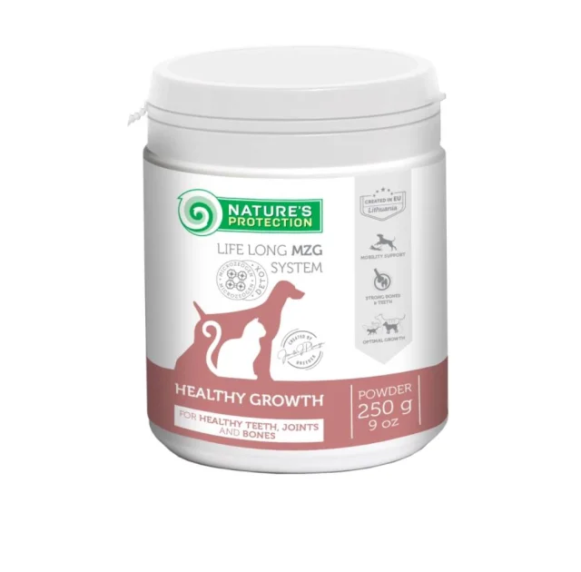 Пищевая добавка Nature's Protection Healthy growth formula, для растущих собак и кошек, для зубов, суставов, костей, 250 г
