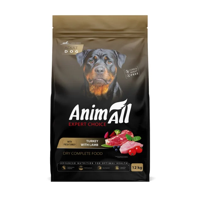 Сухий корм AnimAll для дорослих собак великих порід, зі свіжою індичкою та ягням, 12 кг