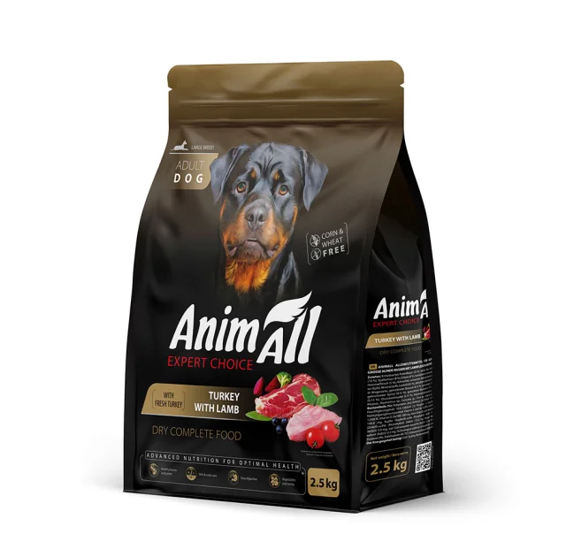 Сухий корм AnimAll для дорослих собак великих порід, зі свіжою індичкою та ягням, 2.5 кг