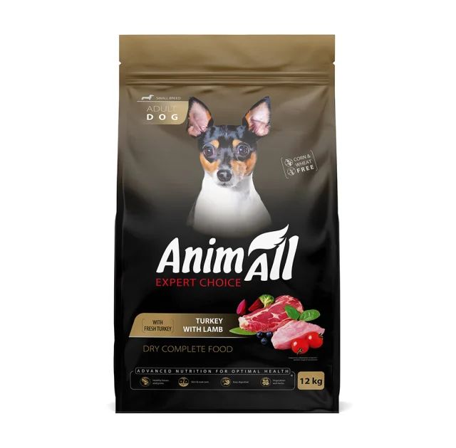 Сухий корм AnimAll для дорослих собак малих порід, зі свіжою індичкою та ягням, 12 кг