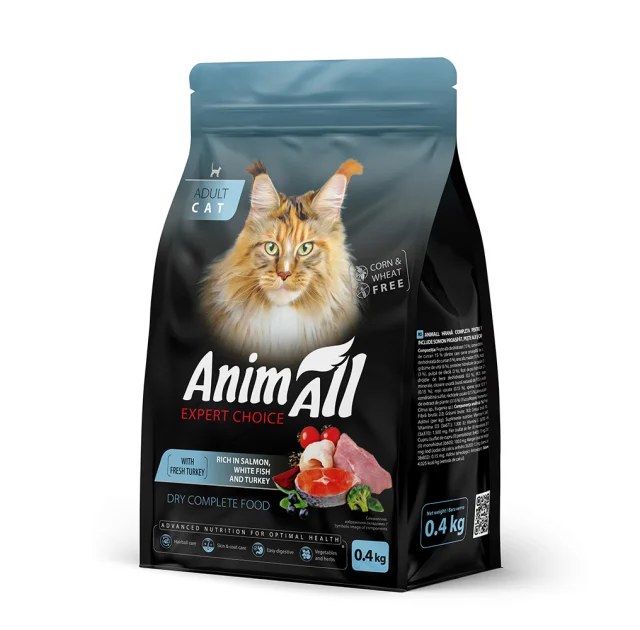 Сухой корм AnimAll для кошек, с лососем, белой рыбой и свежей индейкой, 400 г