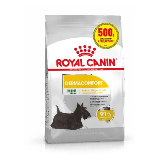 Сухой корм Royal Canin Mini Dermacomfort для мелких пород с чувствительной кожей, 2.5 кг + 500 г