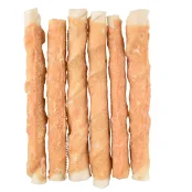 Лакомство Flamingo СНЕК R'HIDE, жевательные стики из говяжьей кожи, обернутые мясом курицы, для собак, 180 г (6 шт, 15 см)