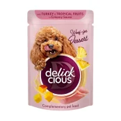 Вологий корм Delickcious для собак, пластівці з індичкою та тропічними фруктами у вершковому соусі, 80 г