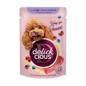 Вологий корм Delickcious для собак, пластівці з ягнятиною та лісовими ягодами у вершковому соусі, 80 г