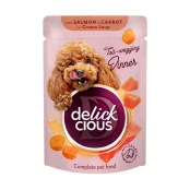 Вологий корм Delickcious для собак, смужки з лососем та морквою в крем-супі, 85 г