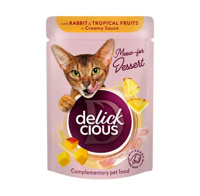 Вологий корм Delickcious Rabbit with Tropical Fruits in Creamy Sauce кролик та тропічні фрукти у вершковому соусі, для котів, пауч, 80 г