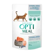 Влажный корм Optimeal Sterilised & Neutered Cats Salmon & Blueberry in Jelly для стерилизованных и кастрированных кошек, лосось и черника в желе, пауч, 85 г