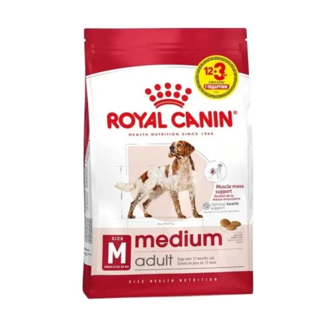 Сухой корм Royal Canin Medium Adult для собак средних пород, 12 кг + 3 кг в подарок