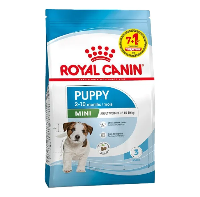 Сухой корм Royal Canin Mini Puppy для щенков мелких пород до 10 месяцев, 7 кг + 1 кг в подарок