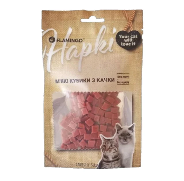 Лакомство Flamingo для кошек, мягкие кубики из утки, 50 г
