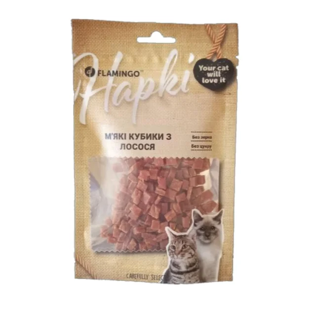 Лакомство Flamingo для кошек, мягкие кубики из лосося, 50 г