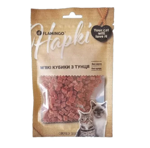 Лакомство Flamingo для кошек, мягкие кубики из тунца, 50 г