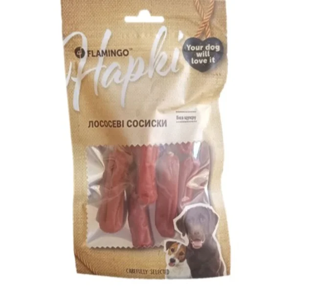 Лакомства Flamingo Сосиски з м’ясом лосося, для собак, 75 г