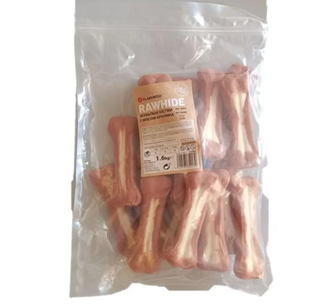 Жевательные кости Flamingo с мясом кролика, 15 см, для собак, 16 шт, 1.6 кг