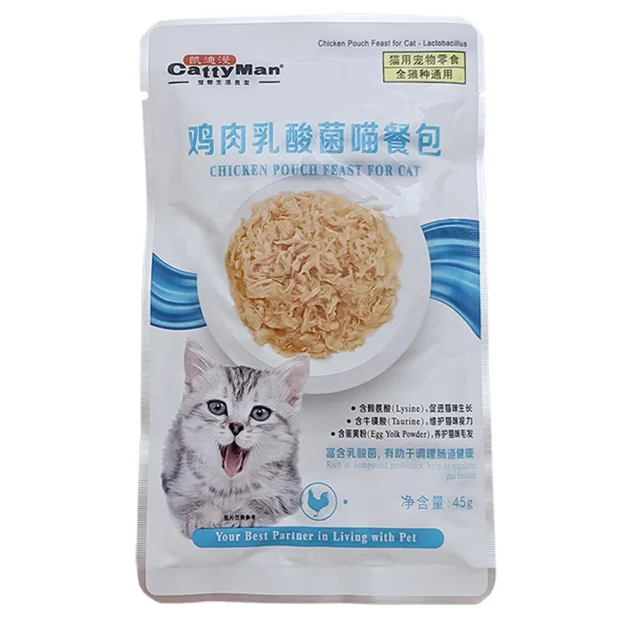 Вологий корм CattyMan Lactobacillus Chicken Feast консерви з пробіотиками, курка в желе, для котів з проблемами травлення, пауч, 45 г
