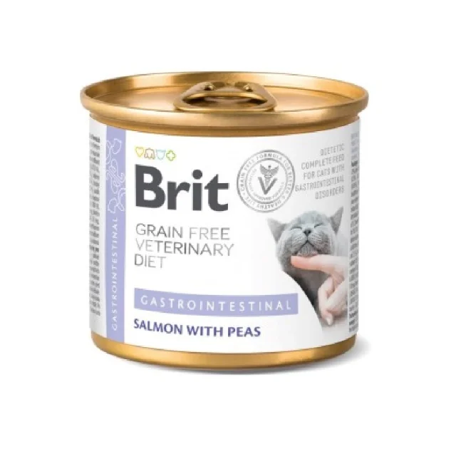 Консервы Brit GF VetDiet Gastrointestinal для кошек, с лососем и горохом, 200 г