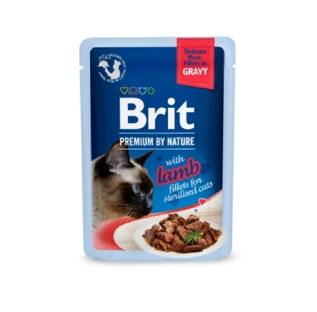 Влажный корм Brit Premium Delicate Fillets in Gravy Lamb Sterilised для стерилизованных кошек, филе в соусе, ягненок, 85 г