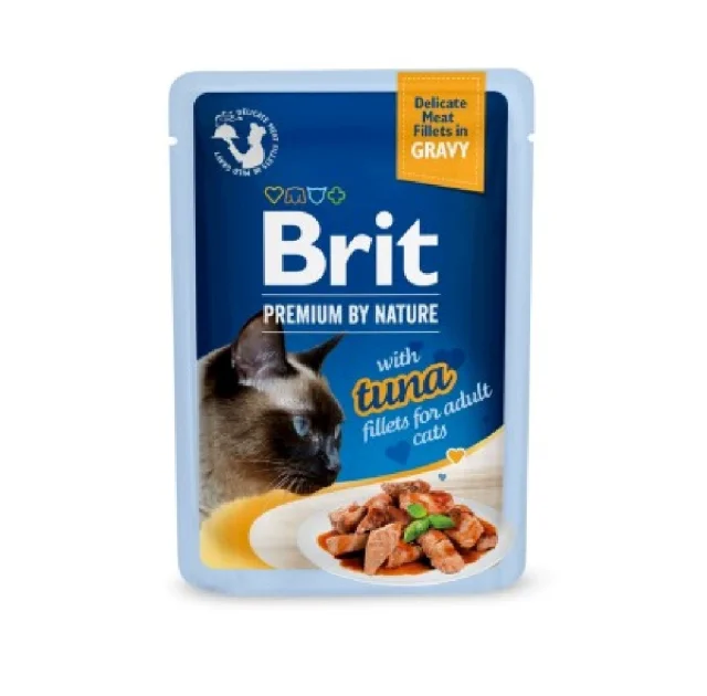 Влажный корм Brit Premium Delicate Fillets in Gravy Tuna для взрослых кошек, филе в соусе, тунец, 85 г