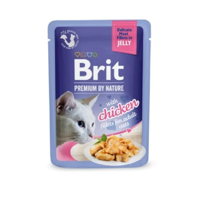 Влажный корм Brit Premium Delicate Fillets in Jelly Chicken для взрослых кошек, филе в желе, курица, 85 г