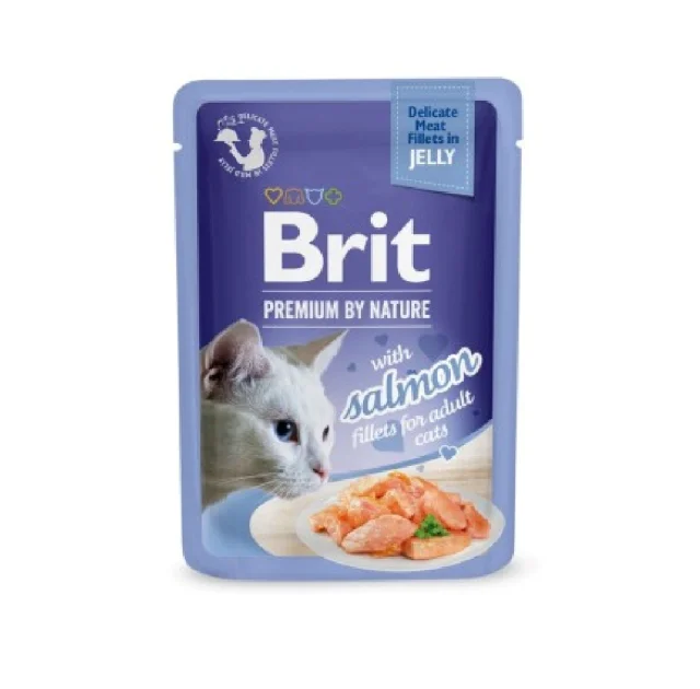 Влажный корм Brit Premium Delicate Fillets in Jelly Salmon для взрослых кошек, филе в желе, лосось, 85 г