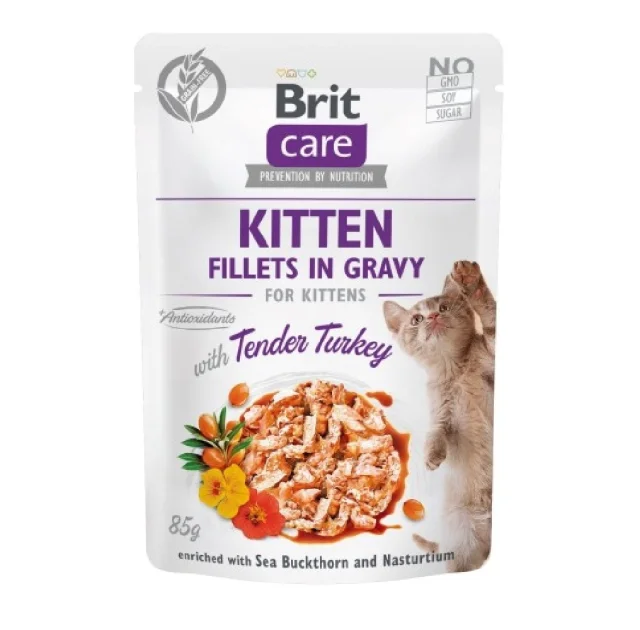 Влажный корм Brit Care Kitten Fillets in Gravy Tender Turkey для котят, филе в соусе, индейка, 85 г