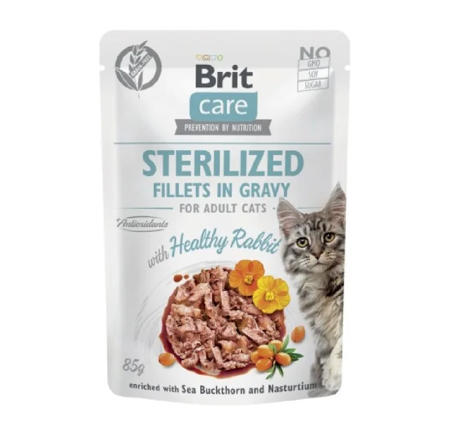 Влажный корм Brit Care Cat Sterilized для стерилизованных кошек, филе в соусе, с кроликом, пауч, 85 г