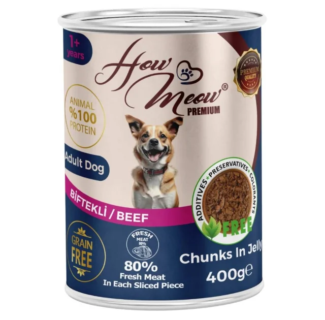 Вологий повнораціонний корм HowMeow Adult Dog з яловичиною для собак,  400 г