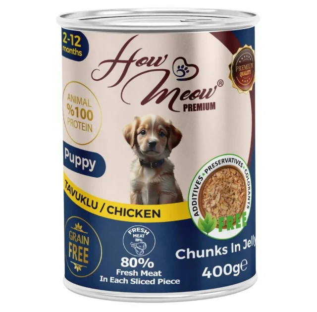 Вологий повнораціонний корм HowMeow Puppy з куркою для цуценят,  400 г