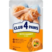 Вологий корм Club 4 Paws для дорослих котів, повнораціониий, консервований, з кроликом у желе, 85 гр